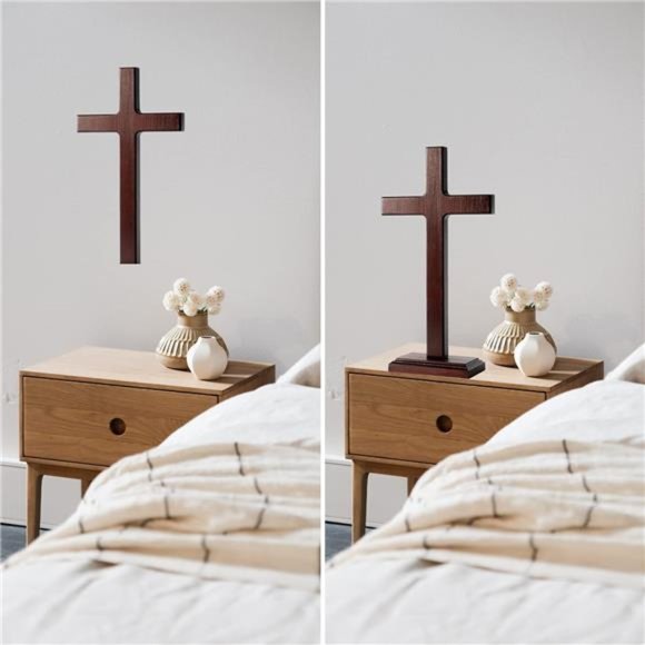 Wooden Wall Cross with Stand for Hanging or Standing 12.5 Inch Jesus Christ - Picture 6 of 7